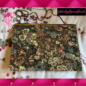 Vintage floral brocade shoulder/clutch bag by Shari Miller w/ gold strap